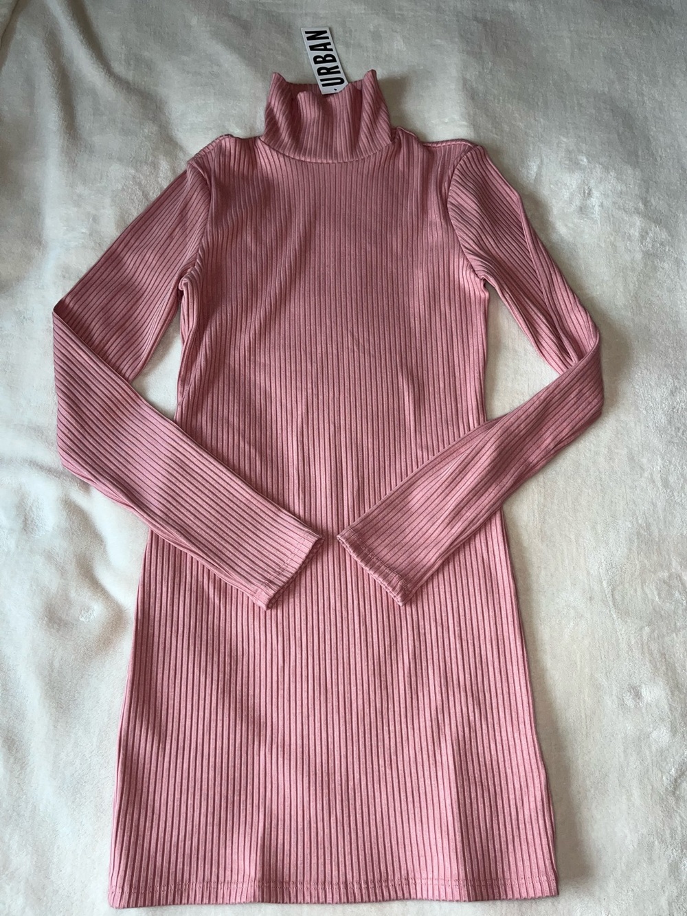 Urban Outfitters Pink Ribbed Turtleneck Long-Sleeve Mini Dress Sz SP Chic NWT